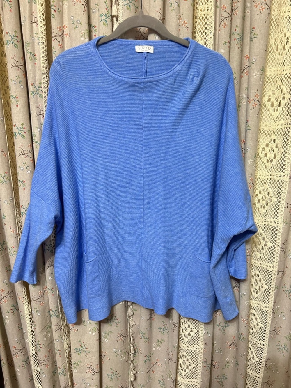 Suzy D London Blue Batwing Knit Top‎ Made in Italy S/M